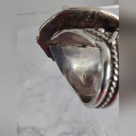 Zuni Sterling Silver Ring Size 11 Turquoise, Coral Bennie Bowekaty - Picture 6 of 12